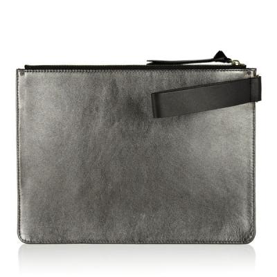 China Metallic Leather Suede Leather Pouch Bag , Genuine Leather Wristlet Bag for sale