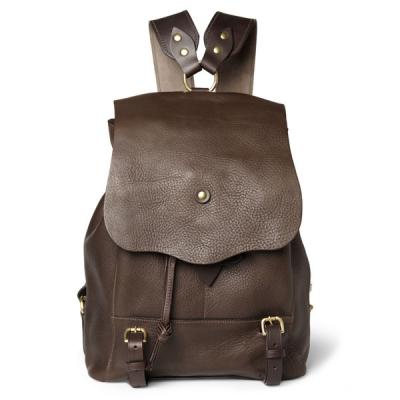 China Hiking Unisex Leather Backpack Bag , Drawstring Leather Bags Made of Brown Leather for sale