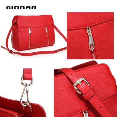 China Red Cross Body Leather Hand Bags , Litchi Leather Natural Grain Girls Shoulder Bag for sale