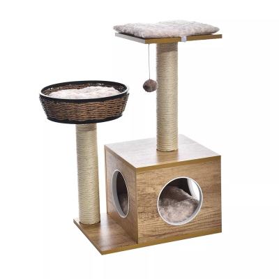 China Sustainable Luxury Wood Style Cat House Furniture Cat Trees Cat Tree Condo for sale