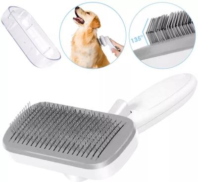 China Sustainable Self Cleaning Pet Grooming Brush Bath Comb Fur Removal Shedding Tool for Thick & Thin Hair Dog Cat Supplies for sale