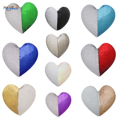 China Personalized Valentine Day Hot Sublimation Blank Heart Sequin Pillow Case Covers Custom Gift Polyester for sale