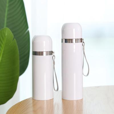 China Viable Custom Thermos Sublimation Vacuum Water Bottle Masks Stainless Steel Vacuum Flask With Cup Lid And Strap for sale