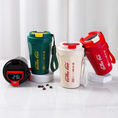 China Ins Style PORTABLE Vacuum Stainless Steel Customized Tea Coffee Thermos Mug 12oz Smart Mug With Handle for sale