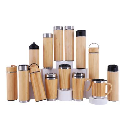 China PORTABLE Stainless Steel Organic Bamboo Vacuum Insulated Bottle Tea Filter Detachable Cup With Bamboo Lid for sale