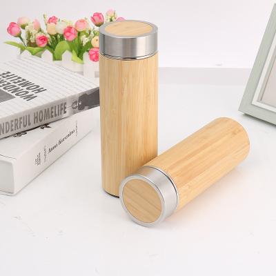 China Customized PORTABLE stainless steel shell thermos water cup travel mug autoseal bamboo bottle with tea infuser tumbler for sale