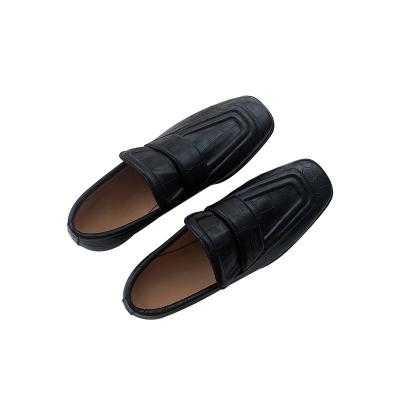 China New Ladies Sweat-absorbent Leather Trim Casual Women's Shoes Round Toe Square Heel Casual Ladies Flat Shoes for sale