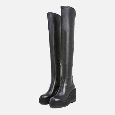 China Waterproof Fashion Martin Boots Leather Platform Skinny Long Boots Women Leather Long Boots for sale