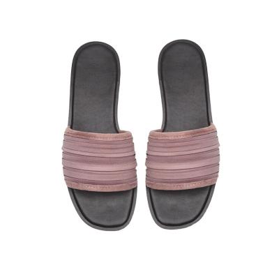 China Fashionable new fashion trend women's flat leather sandals pleated simple non-slip slippers pink for sale