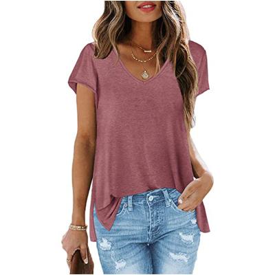 China New Design Summer New Breathable V-neck Split Short Sleeve T-shirt For Women for sale