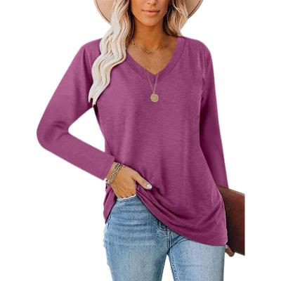 China Soft 2021 Soft V-Neck Cotton Women's Cotton Long Sleeve T-Shirt Women for sale