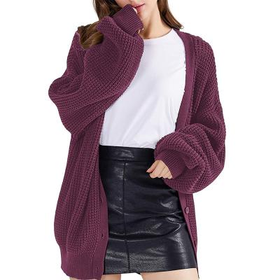 China Women's Breathable Sweaters With Button V-Neck Long Sleeve Cardigan Solid Color Knitted Female Tops for sale