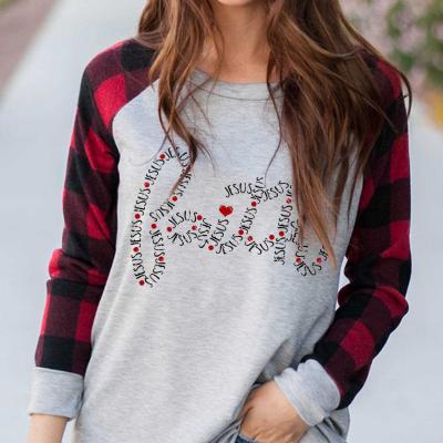 China Loose Round Fit Top Neck Sweatshirt Plaid Ladies Clothes Autumn Breathable Long Sleeve Tunics Womens Clothing for sale