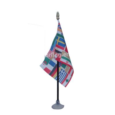 China High Quality Desk FLYING Polyester Satin Mini All World Table National Flag With Plastic Stand for sale