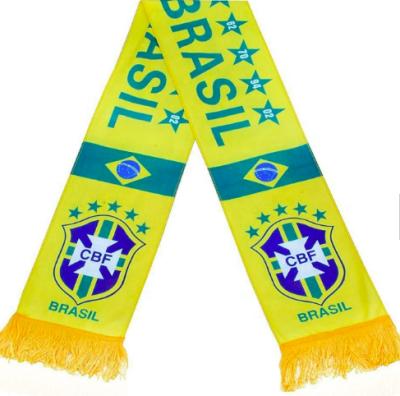 China Popular Cheap Wearing All Size Polyester Fan Scarf Brazil Soccer Custom Knitting Printing Scarf for sale