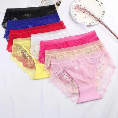 China Anti-Bacterial High Quality Women's Mesh Seamless Mid Waist Panties Plus Size Sexy Lace Breathable Cotton Crotch Briefs 1531 for sale