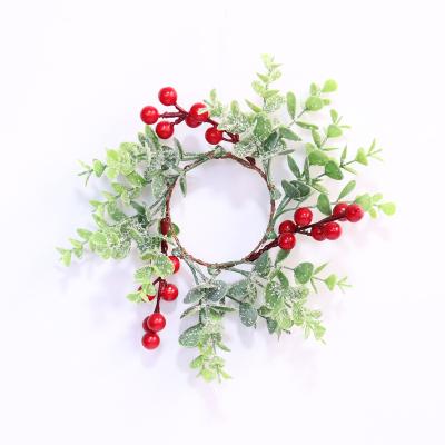 China Amazon Real Touch Hot Selling Plastic Eucalyptus Leaves Artificial Red Berries Christmas Wreath For Holiday Decorations for sale