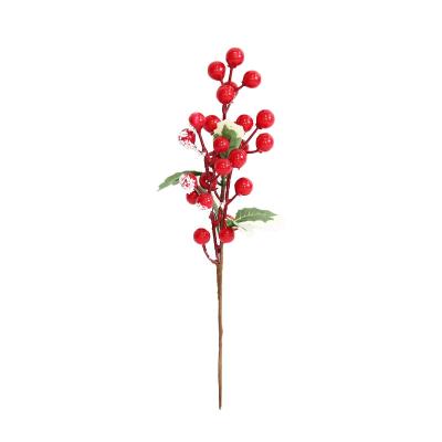 China Beautiful Christmas Toy New Year Colorful Decor 2022 Red Berry Branches With Green Leaves For Interior Decoration for sale