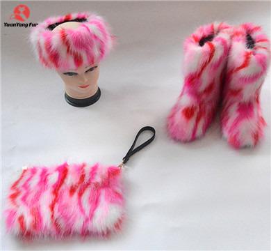 China Optional wholesale custom-made children's fashion faux fox fur snow boots fashion shoe covers boys and girls hair scarves hats handbags for sale