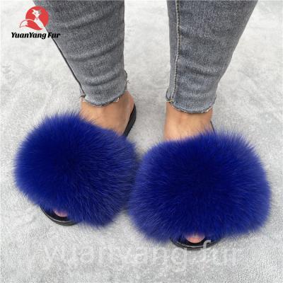 China Cushioning Wholesale Price Fast Shipping Real Fur Slippers Flush Soft Raccoon Fur Slipper Outdoor Slider Sandals Smudge Fur Slides For Women for sale