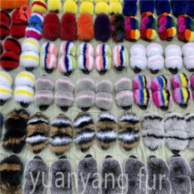 China Wholesale High Quality Fluffy Outdoor Furry Slippers Fx Real Fur Sliders Raccoon Sandals Soft Real Fur Slides Cushioning For Women for sale