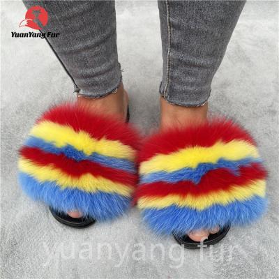 China 2022 Wholesale Real Big Cheap Raccoon Fox Fur 2021 Wholesale Real Big Raccoon Fox Fur Slides Damping For Women for sale