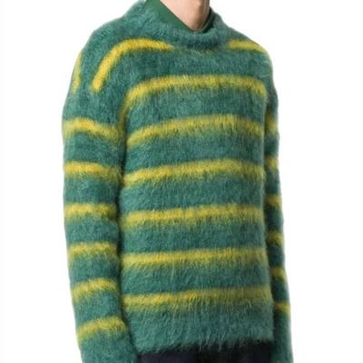 China 2022 Anti-Wrinkle Mens Sweaters Pullover Custom Design Long Sleeve Sweaters Green Knitwear Mens Mohair Knitted Fuzzy Sweater For Men for sale