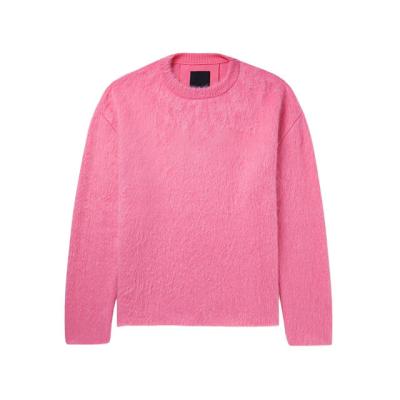 China 2023 Custom Anti-wrinkle men designer brand pink long sleeve sweater winter knitted mohair sweater fuzzy knitted sweater for sale