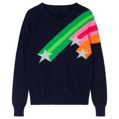 China Navy Jacquard Anti-Wrinkle Shooting Star Cashmere Crew Knit Pullover Sweater Men for sale