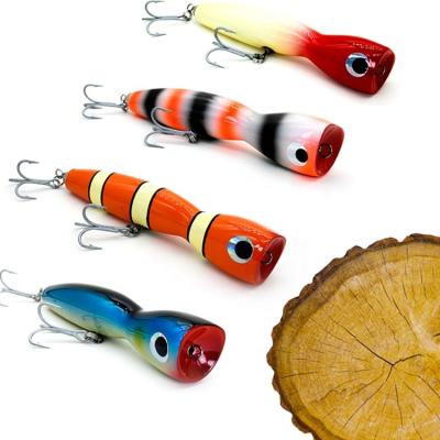 China TopWater Wooden Lure Wooden Artificial Groundbait 90g 185mm Wooden Snap Lure Trolling Fishing Lure Body Wooden Hook VMC for sale