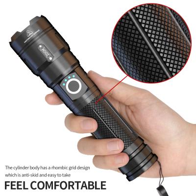 China Zoomable Led Light High 2000 Lumens Torch USB-C With Power Bank IPX4 Rechargeable Zoomable LED Waterproof Tactical Flashlights for sale