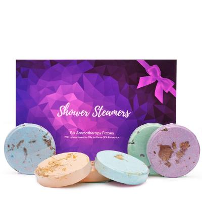 China Custom Body Sea Salt Tablet OEM Round Cookie Flower Sea Salt Aromatherapy Shower Tablets Shower Steamers Essential Oil Bath Salt for sale