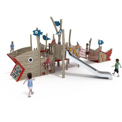 China Custom Wooden Fish Shaped Slide For Kids' Outdoor Climbing Amusement Equipment for sale