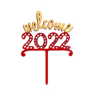 China Handmade New Year Baking 2022 Number Cake Decorating Insert Card Original Welcome Acrylic New Years Cake Topper for sale