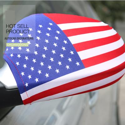 China Car Mirror Cover Sale Customized Logo Printing Universal Car Rearview Stretch Cloth Mirror Cover Flag American Flag Pattern for sale