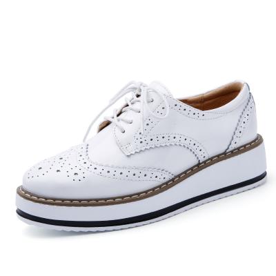 China 2021 large size breathable the new autumn British women's shoes deep-mouth spring and mid-heel brogues style thick-soled leather sports shoes for sale