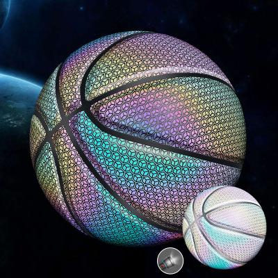 China Custom Logo Outdoor Indoor Rainbow Reflective Basketball Ball Size 7 Luminous Net Red Outdoor Basketball for sale