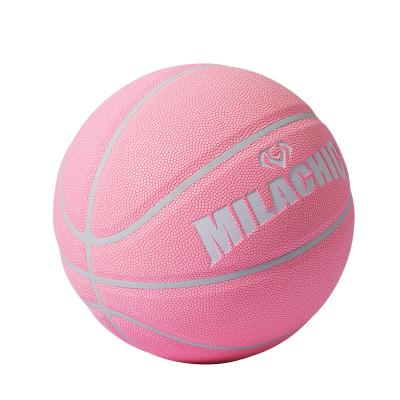 China Wholesale Custom Outdoor Fluorescent Leather Pink Rubber Indoor Net Celebrity Basketball Practice Basketball Ball 7 Size for sale