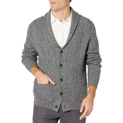 China OEM/ODM Anti-wrinkle Men's Cardigan Shawl Collar Cable Cardigan Sweater Custom Button Knitted Sweater for sale