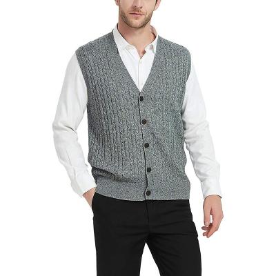 China Anti-wrinkle mens cable knit sweaters solid color casual v-neck knitted men vest sweater for sale