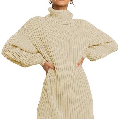 China OEM/ODM Custom Knitted Anti-Static Knitted Casual Long Sweater Turtle Neck Women Sweaters Sweater Dress for sale