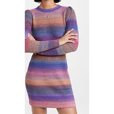 China Anti-Static Gradient Rainbow Dye Tie Dress OEM/ODM Casual Loose Long Sleeve Dress for sale