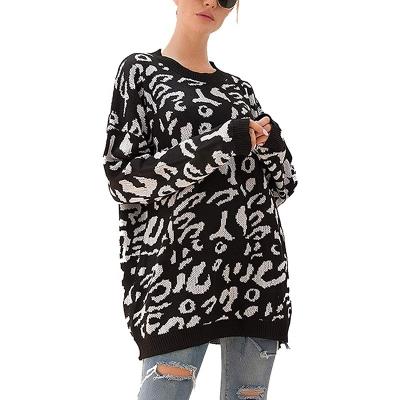 China Anti-wrinkle OEM Clothes Fashion Autumn And Winter Leopard Grain Over Size Women Pullover Sweater for sale