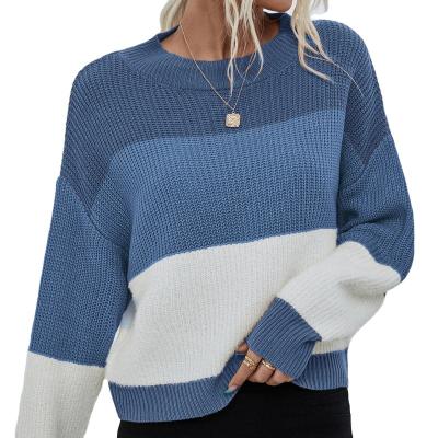 China Anti-wrinkle OEM/ODM Designer Knitted Color Block Women's Knitted Sweater Women Sweater for sale