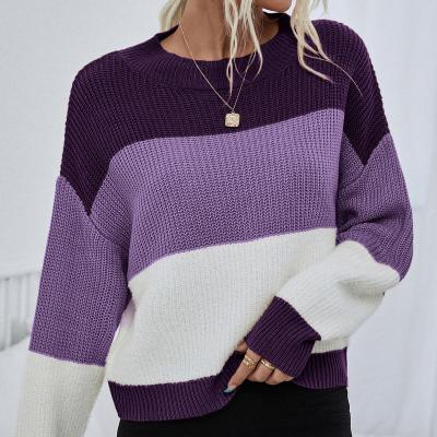 China OEM/ODM Anti-Wrinkle Fabric Designer Winter Color Block Woman Sweater for sale