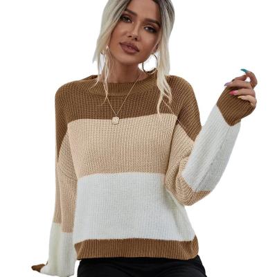 China Custom Popular Anti-Wrinkle OEM/ODM Design Woman Clothing Knitted Winter Color Block Plu Size Women's Sweater for sale