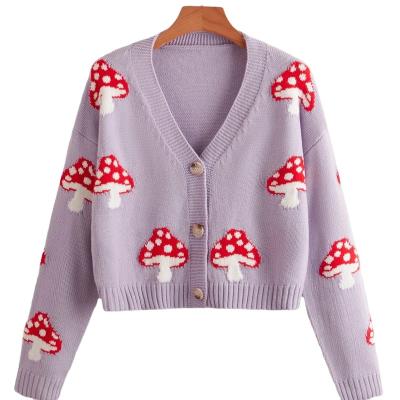 China Anti-wrinkle Winter Competitive Price Women's Wool Mushroom Cardigan Knit Sweater Woman Top for sale