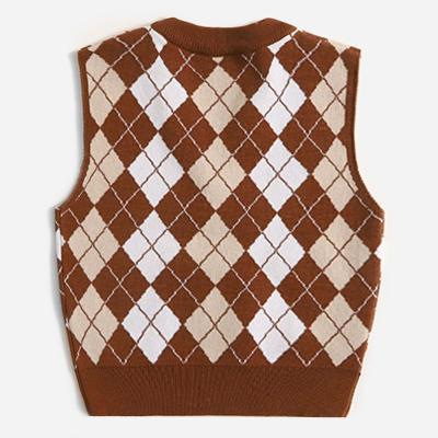 China OEM/ODM Good Quality Child Anti-Shrink Baby Knit Child Custom Little Argyle Pattern Girl Vest Sweater for sale