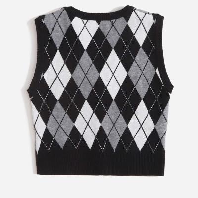 China Wholesale Custom Sleeveless Vest Anti Shrink Argyle Pattern Girl Knit Kid Sweater for sale