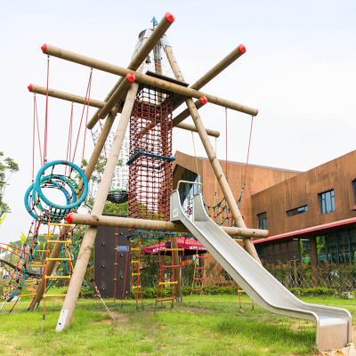 China Small Wooden Tikes Kindergarten Wooden Kids Play Earth Children Playground Equipment Public Garden Games Backyard Outdoor Playground for sale